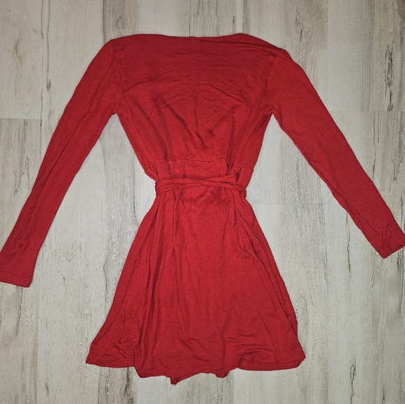 Old Navy Red Jersey Wrap Dress XS Rayon V-Neck Tie Waist Long Sleeve Fit & Flare - Picture 11 of 13